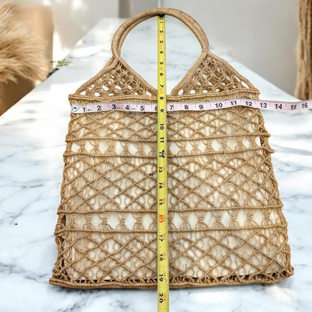 Vintage Crochet Jute Handbag With Lining Double Handles - Picture 6 of 8
